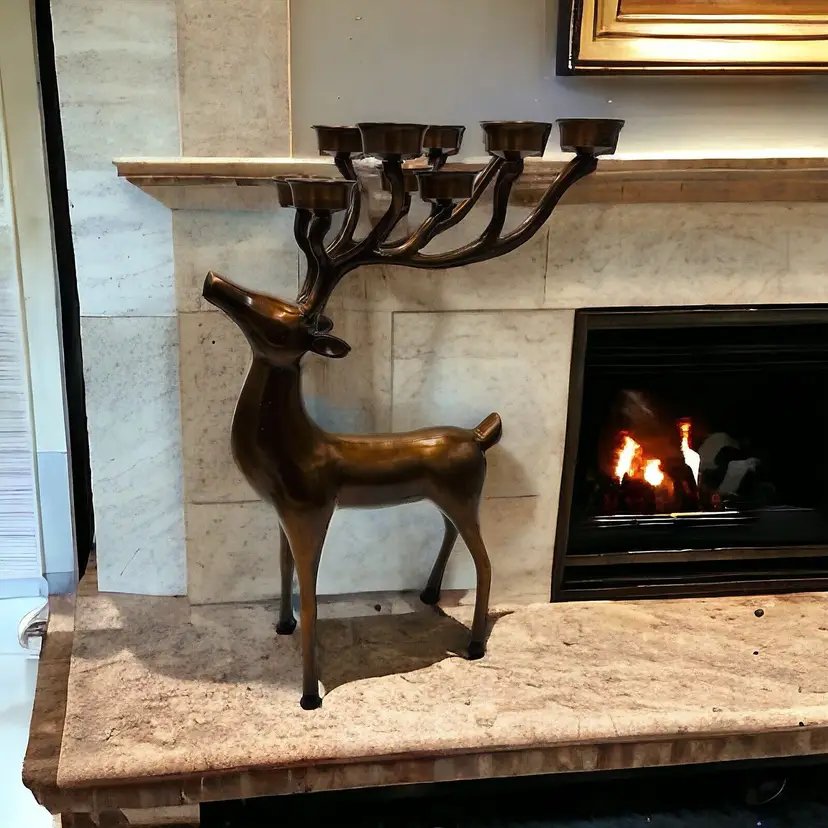Reindeer Stag Candelabra 10 Votive Candles Sculpture 20in Solid Large Copper