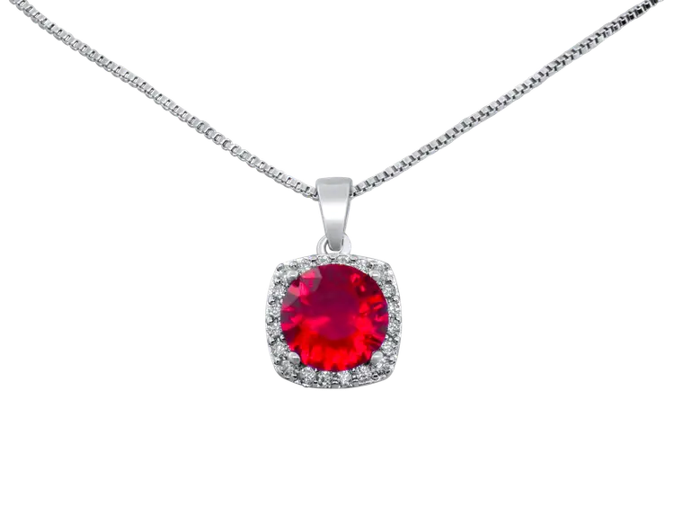 Red Garnet Halo Pendant & Earring Set Silver Tone Necklace Jewelry Gift