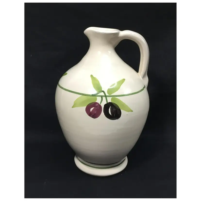 Italian artisan pottery olive oil pitcher, small, vintage, hand painted