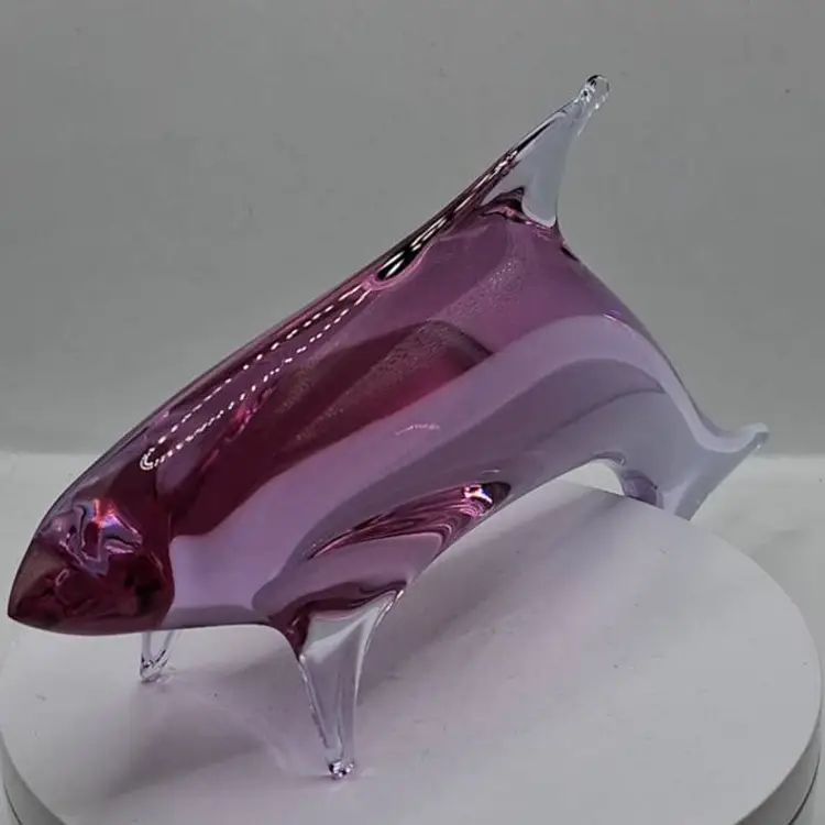 Vintage MCM Sweden, Miloslav Janku, Neodymium, Alexandrite Glass Dolphin Sculpture/Paperweight, Scarce!