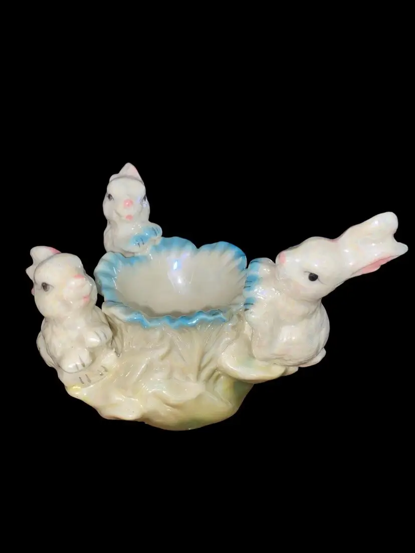 Vintage Lusterware Small Bunny Rabbit Dish Trinket Dish