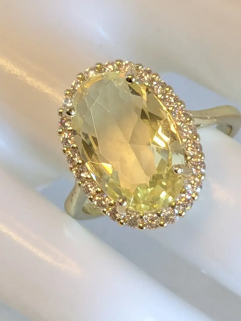 Faux Citrine and CZ Sterling Vermeil Ring