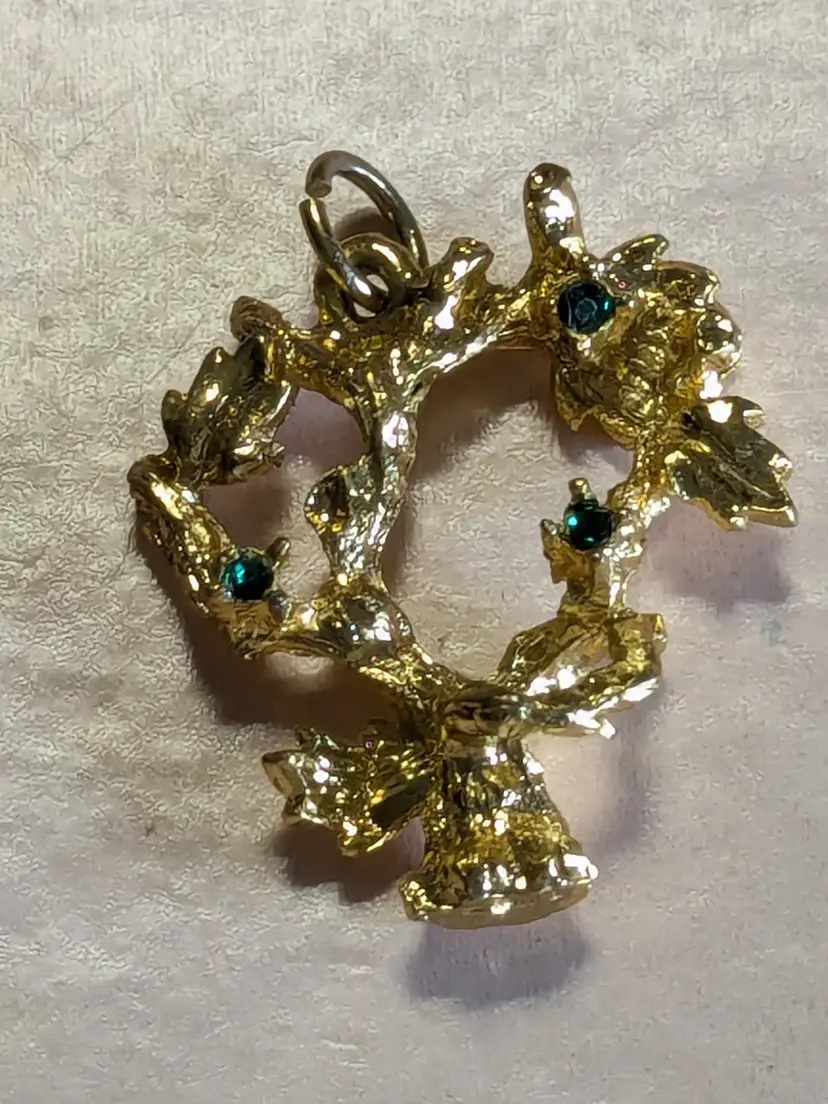 Vintage House of Borvani Gold Plated Tree of Life Rhinestones Charm