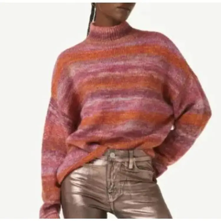 Hudson Jeans NWT Orange and Pink Space Dye Striped Mock Neck Sweater