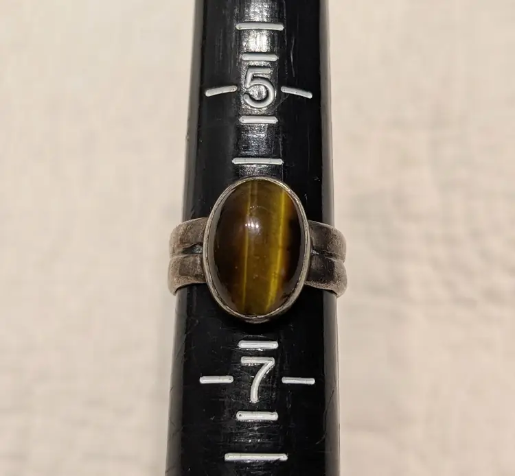 Vintage Sterling Silver Tiger Eye Ring with Double Band, Size 6