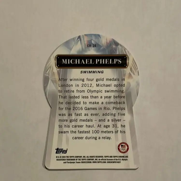 Michael Phelps 2024 Topps Chrome US Olympic And Paralympic Hopefuls Chasing The Rings Green Case Hit