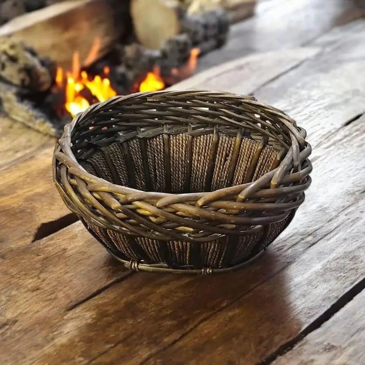 Vintage Woven Basket Jute Wicker Bowl Planter Fireside Large