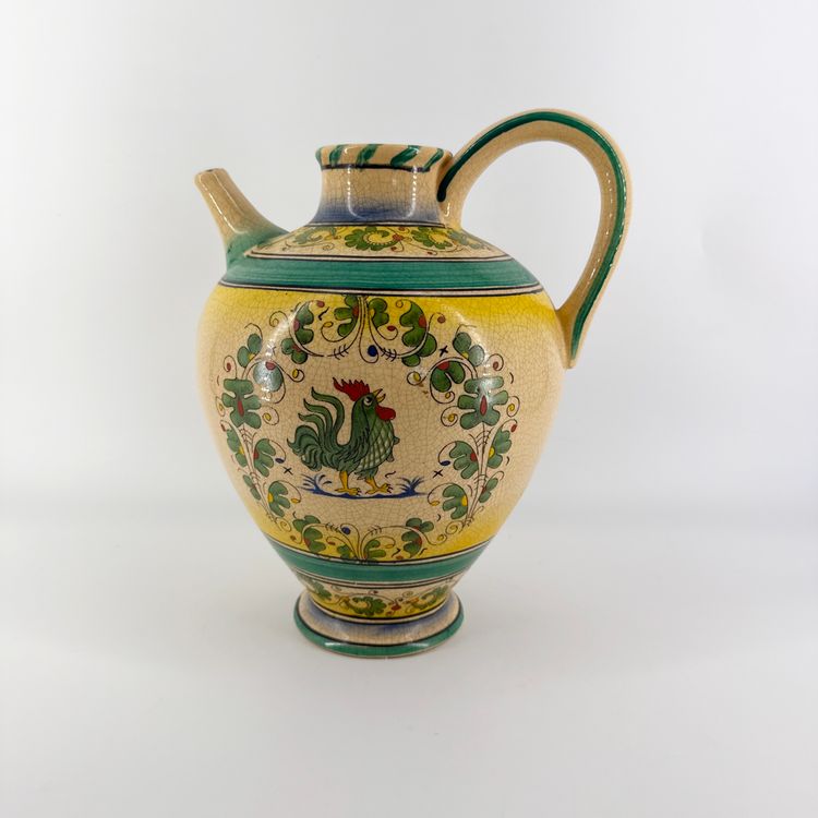 Hand Painted 10.5" Tall Ceramic Faux Crackle Rooster Pitcher