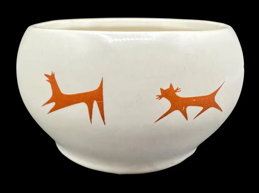 Vintage McCoy Upjohn Unipet Pottery Treat Bowl Jar Planter Cat Dog Missing Lid