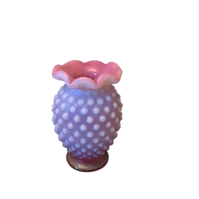 Fenton Pink Opalescent Hobnail Vase 2 1/4 X 3 5/8 Inches