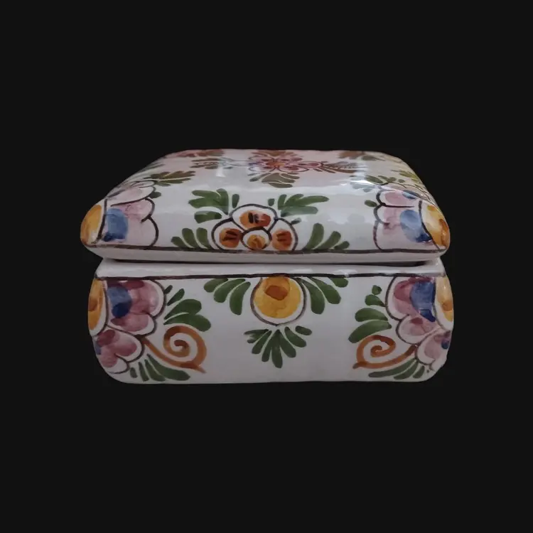 Vintage Delft DP Holland Signed Porcelain Lidded Box Hand Painted Flowers Trinket Dresser Jewelry Great Valentine's Day Gift