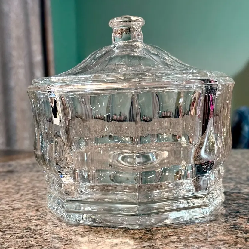 Vintage Indiana Glass Octagonal Concord Clear Glass Paneled Lidded Candy Dish