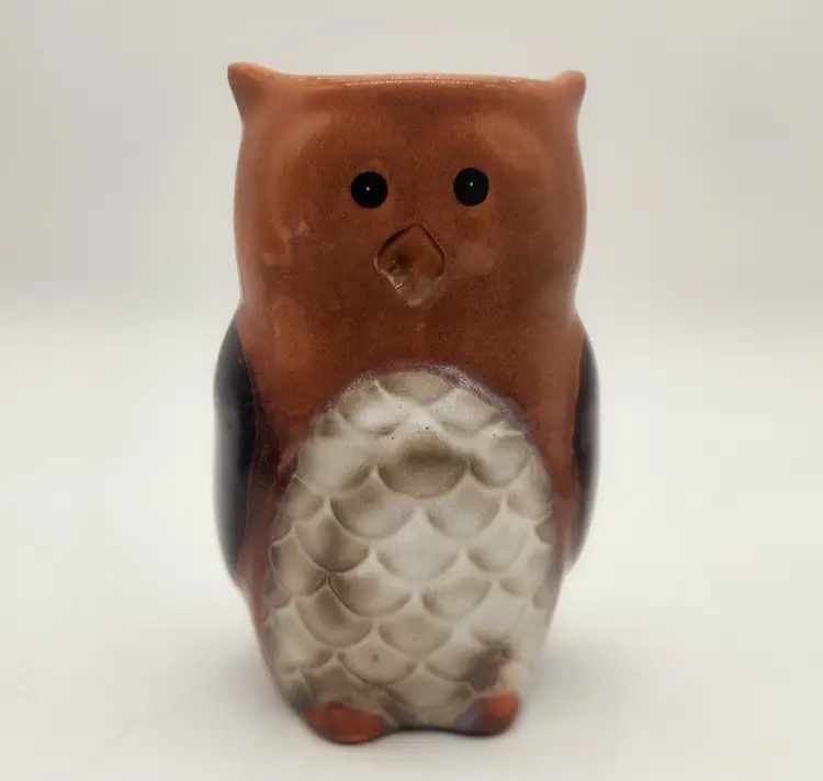 Ceramic Owl Candle Holder With Candle Brown White Rustic Farmhouse Home Decor