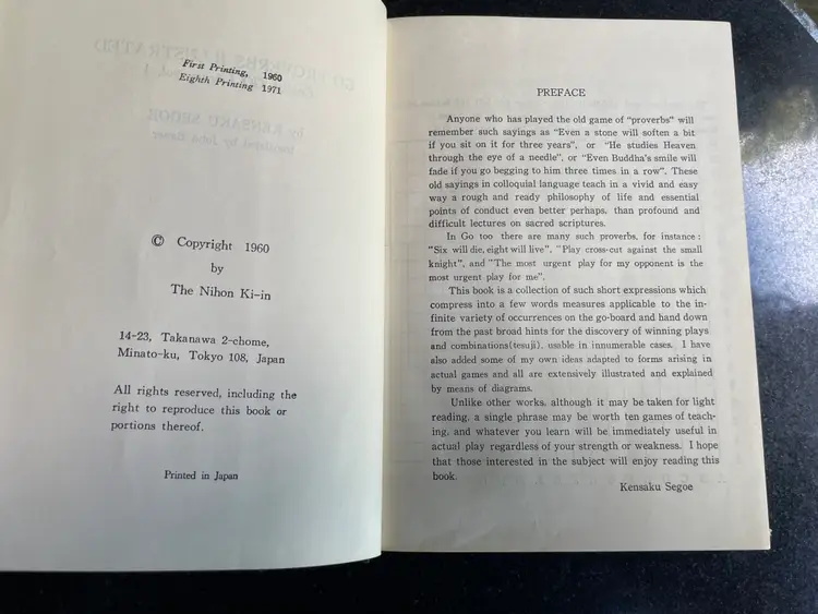 Go Proverbs Illustrated Kensaku Segoe 1971 8th Printing Hardback Bauer