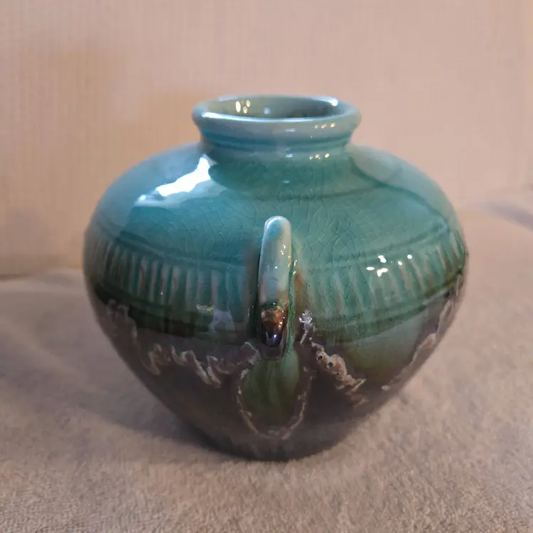 Vintage Studio Art Turquoise/Dark Brown Vase