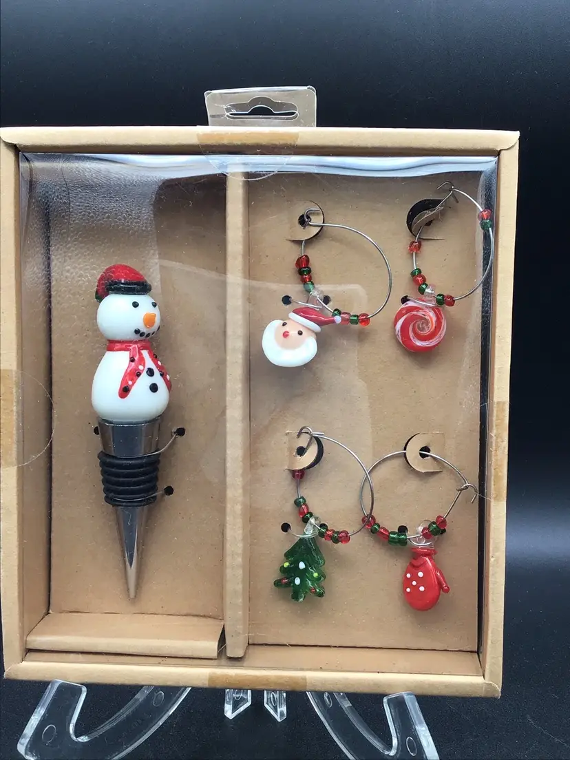 1660 – Snowman Wine Stopper And Wine Charms 