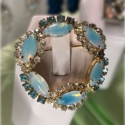 09. Vintage Opalene Glass Stone With AB Rhinestone Brooch.
