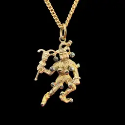 Vintage Gold Over Sterling Silver Jester Pendent And Necklace