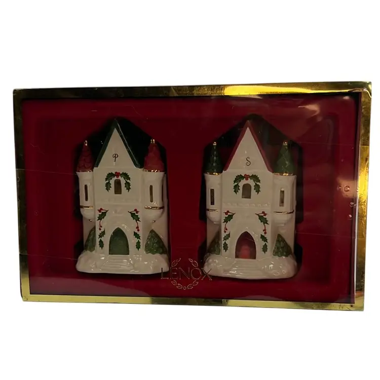 Lenox Holiday Castle Salt & Pepper Shakers - New In Box