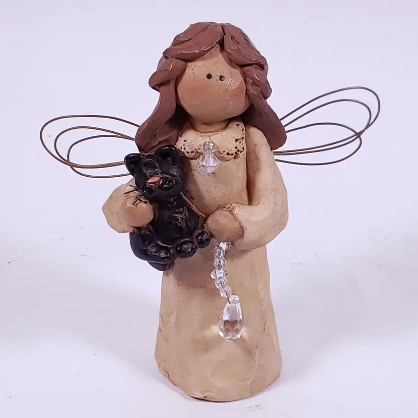 SUZI SKOGLUND Angel Wire Wings Cat Rustic Country Resin FIGURINE