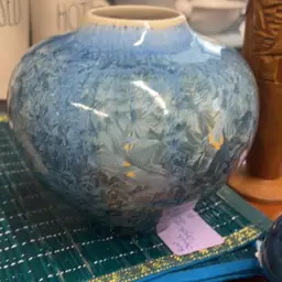 Beautiful Blue Crystalline Vase  Signed 7”