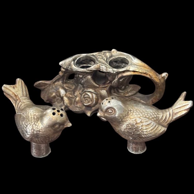 Brass Birds On Branch Salt & Pepper Shakers with Original Stoppers