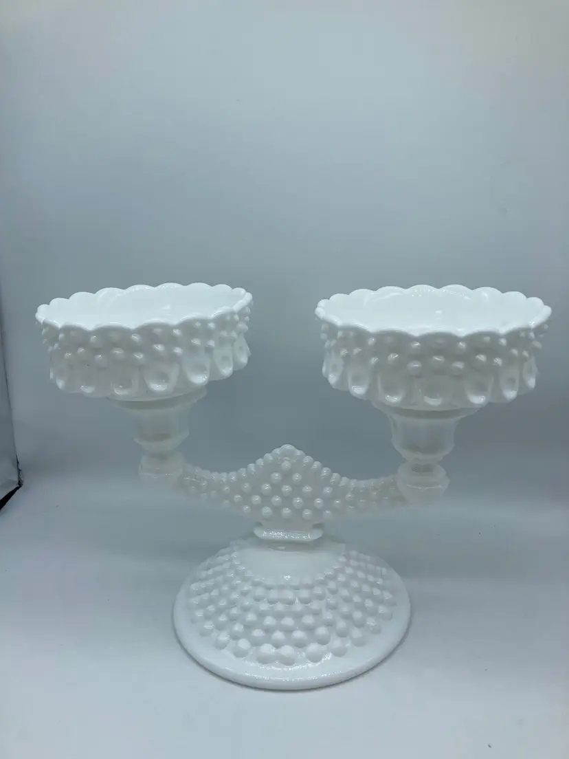 Fenton Convertible Candle Holder Set, Double Light Candlestick Hobnail Milk Glass with Detachable Tops