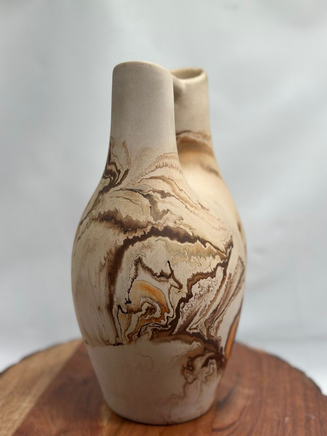 Vintage Nemadji Pottery Wedding Vase USA Earthtone Swirl Scandinavian