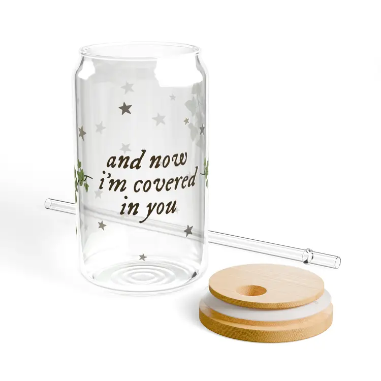 Ivy Iced Coffee Cup | Now I'm Covered In You 16 oz Glass Can | Evermore Iced Coffee Glass | Taylor Swift Gift
