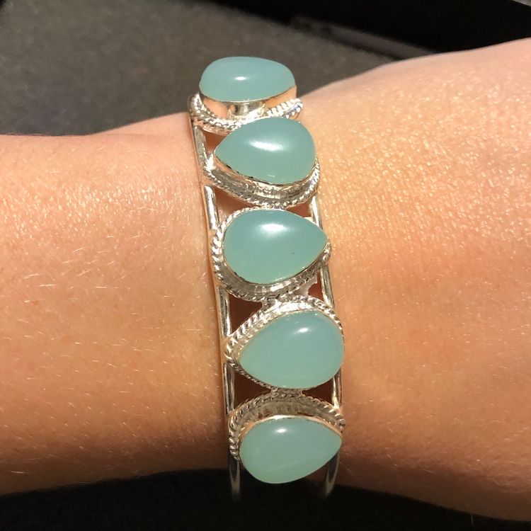 925 Sterling Silver Aqua Chalcedon Cuff Bracelet