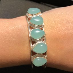 925 Sterling Silver Aqua Chalcedon Cuff Bracelet