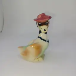 Vintage Anthropomorphic Mrs duck Salt Shaker red hat Bandit mask