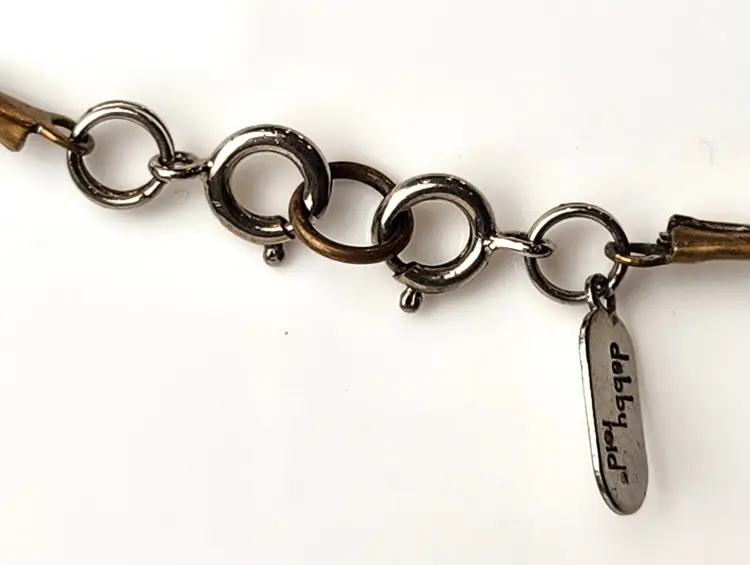 Vintag Dabby Reid Silver Tone necklace w/Copper Rosettes & Cear Glass Beads 32"