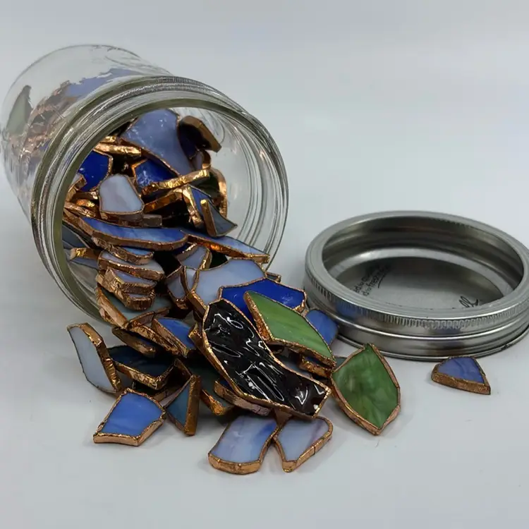 Ball Jar Full Of Slag Glass Pieces 5”