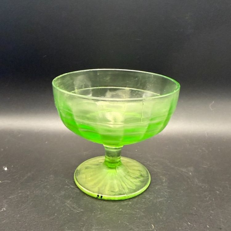 Vintage Green Uranium Glass Ribbed Sherbet Cup