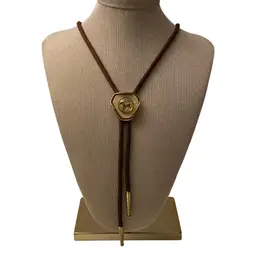 Vintage Brown Cord Bolo Tie with Gold Western Horse Bolo