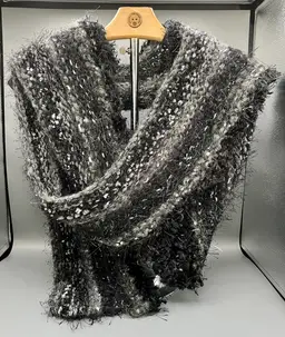 Made By Me Hand Knit Scarf Black, Grey And Silver