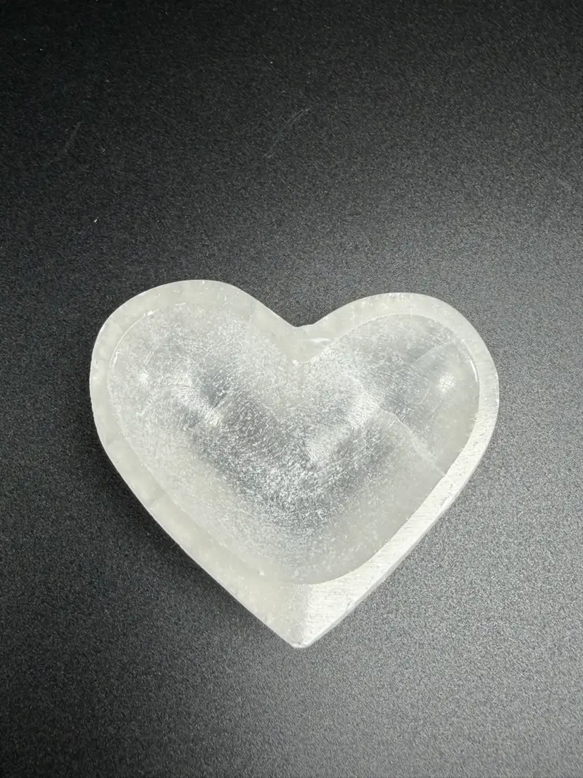 Natural Selenite Heart Charing Bowl Stone Healing Crystal Cleansing 2" 2.8oz