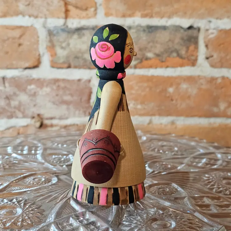Vintage 1970s USSR Wooden Russian Folk Art Water Carrier Doll Leningrad Soviet Export Hand Painted Wood Figurine