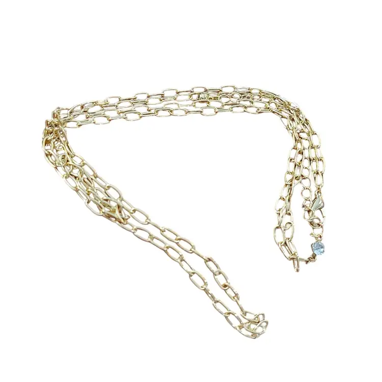 Double Tier Loop Chain Rolo Necklace Gold Tone Clear Rhinestone Accent Comfy Classic