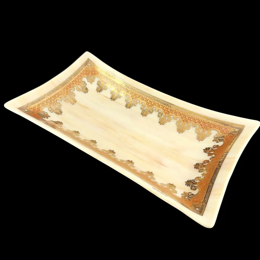 Georges Briard Rectangular Slag Glass Serving Tray, Vintage MCM, Made in USA
