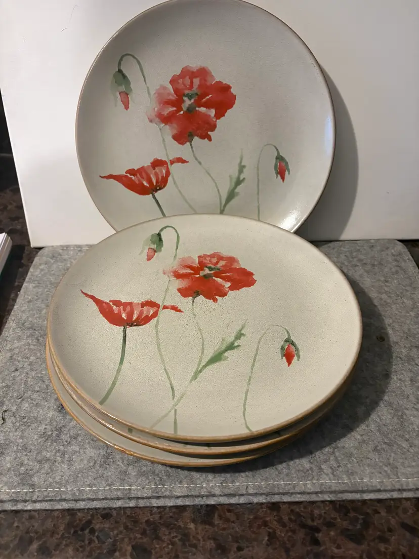 222 Fifth Ampola Set of 4  Poppy Design 10.75" Dinner Plates # 2916