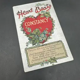 “Heart Beats” Silver Chromo Heart Antique Valentines Postcard, Unmarked Unposted