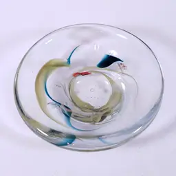 Signed ED EVANS 2014 Isle Of Wight Ribbon Swirl Art Glass DISH PAPERWEIGHT