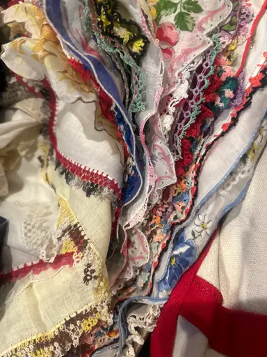 Hankies , Perfume Bottles, Hen On A Nest! 