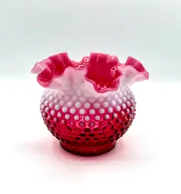Fenton Cranberry Opalescent Hobnail Ruffle Top Vase