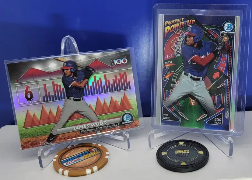 James Wood Lot 2024 Bowman Chrome Scouts Top 100 BTP-6 & Bowman Chrome Power Up PP-14 Washington Nationals