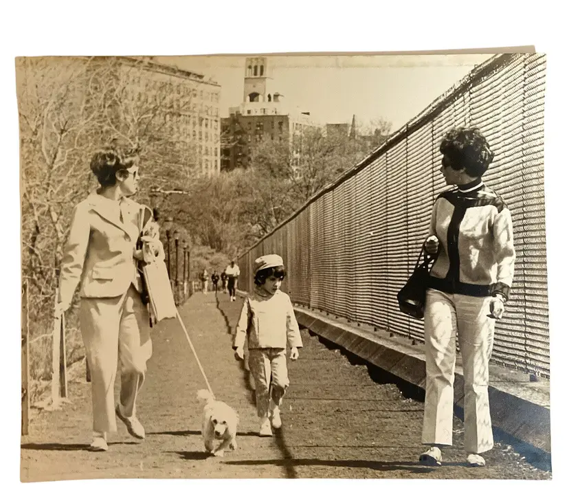 VTG PHOTO Church St. Thomas More Central Park NY Ladies Walking Poodle & Child