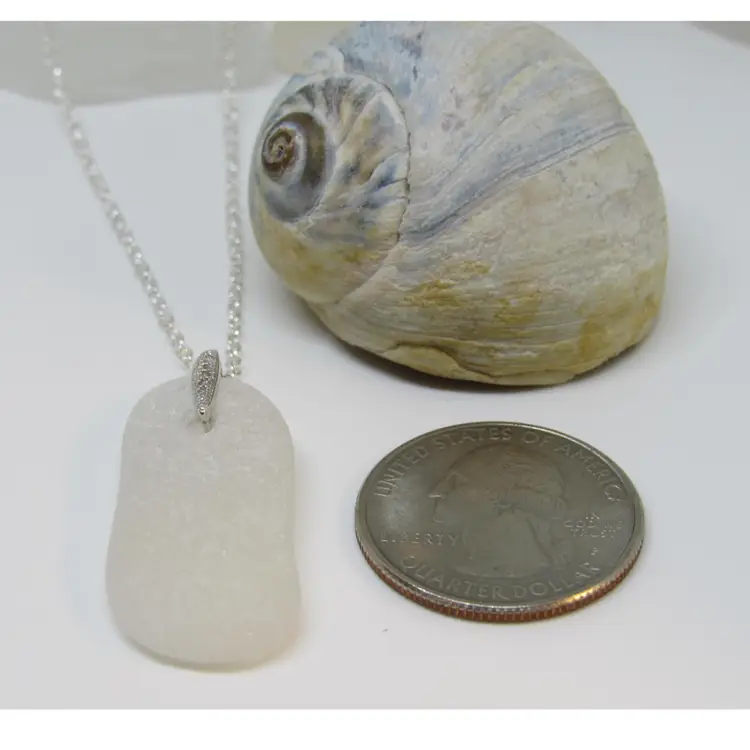 Maine Sea Glass Pendant Necklace-Beautifully Weathered White