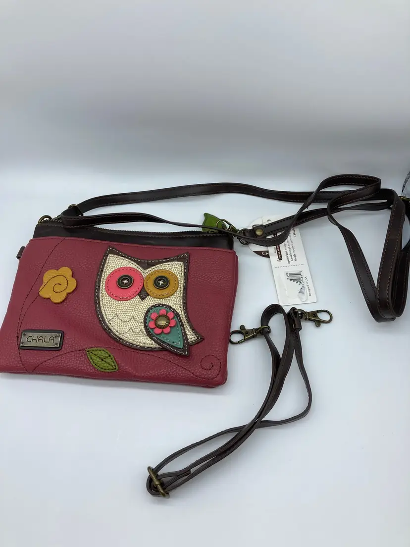 New Chala Mini Crossbody Bag Pleather Convertible OWL GEN II Bird Dark Pink